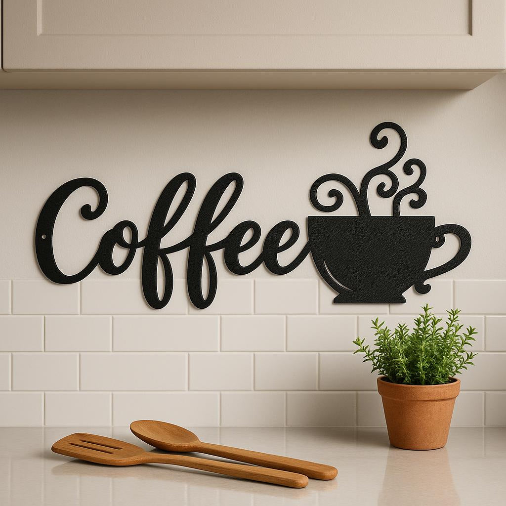 Coffee Metal Wall Decor Sign | Iron Coffee Mug Wall Art | Kitchen, Coffee Bar and Cafe Decor