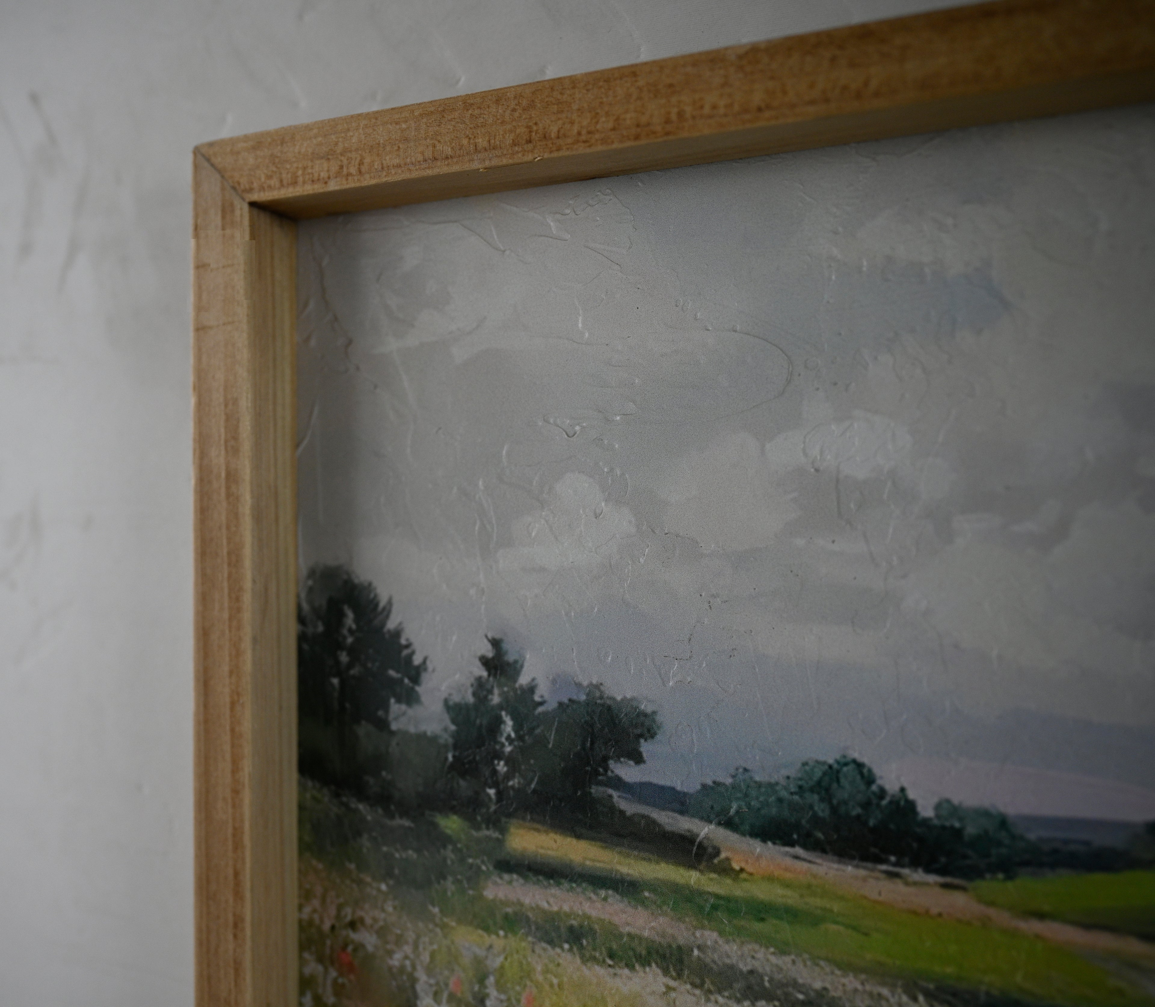 Framed Wildflower Meadow Canvas Wall Art | Vintage Landscape Painting | Farmhouse Bedroom and Living Room Decor