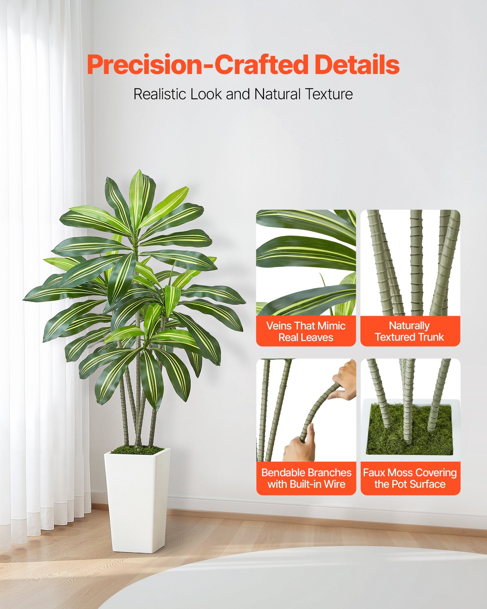 5FT Artificial Tropical Tree | Faux Indoor Floor Plant with Realistic Leaves | Living Room, Office and Home Decor