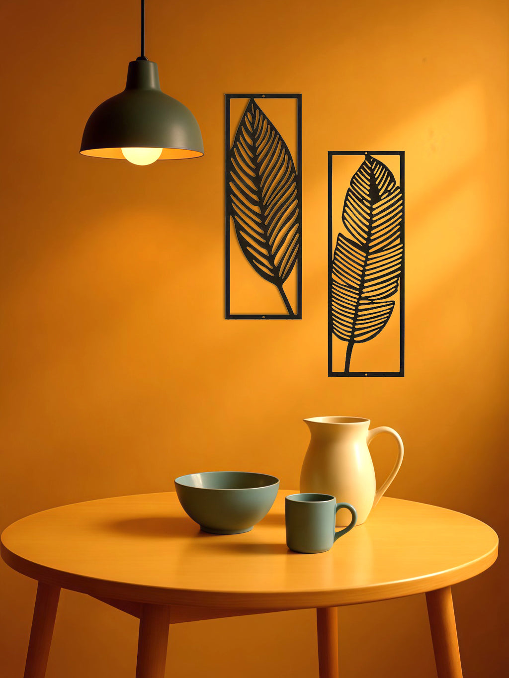 Metal Leaf Wall Art Set of 2 | Iron Botanical Wall Sculpture | Rustic Farmhouse and Modern Home Decor