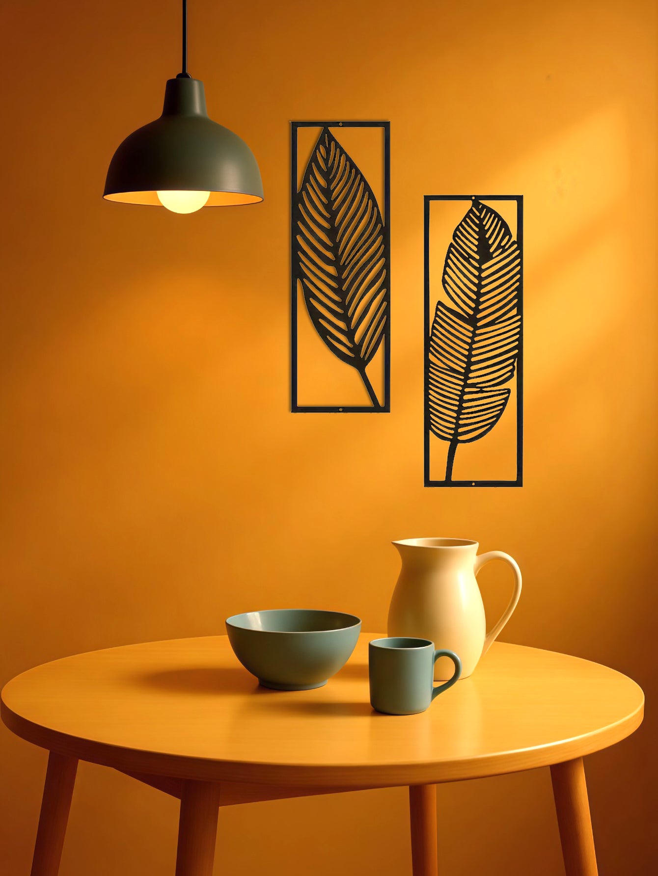 Metal Leaf Wall Art Set of 2 | Iron Botanical Wall Sculpture | Rustic Farmhouse and Modern Home Decor
