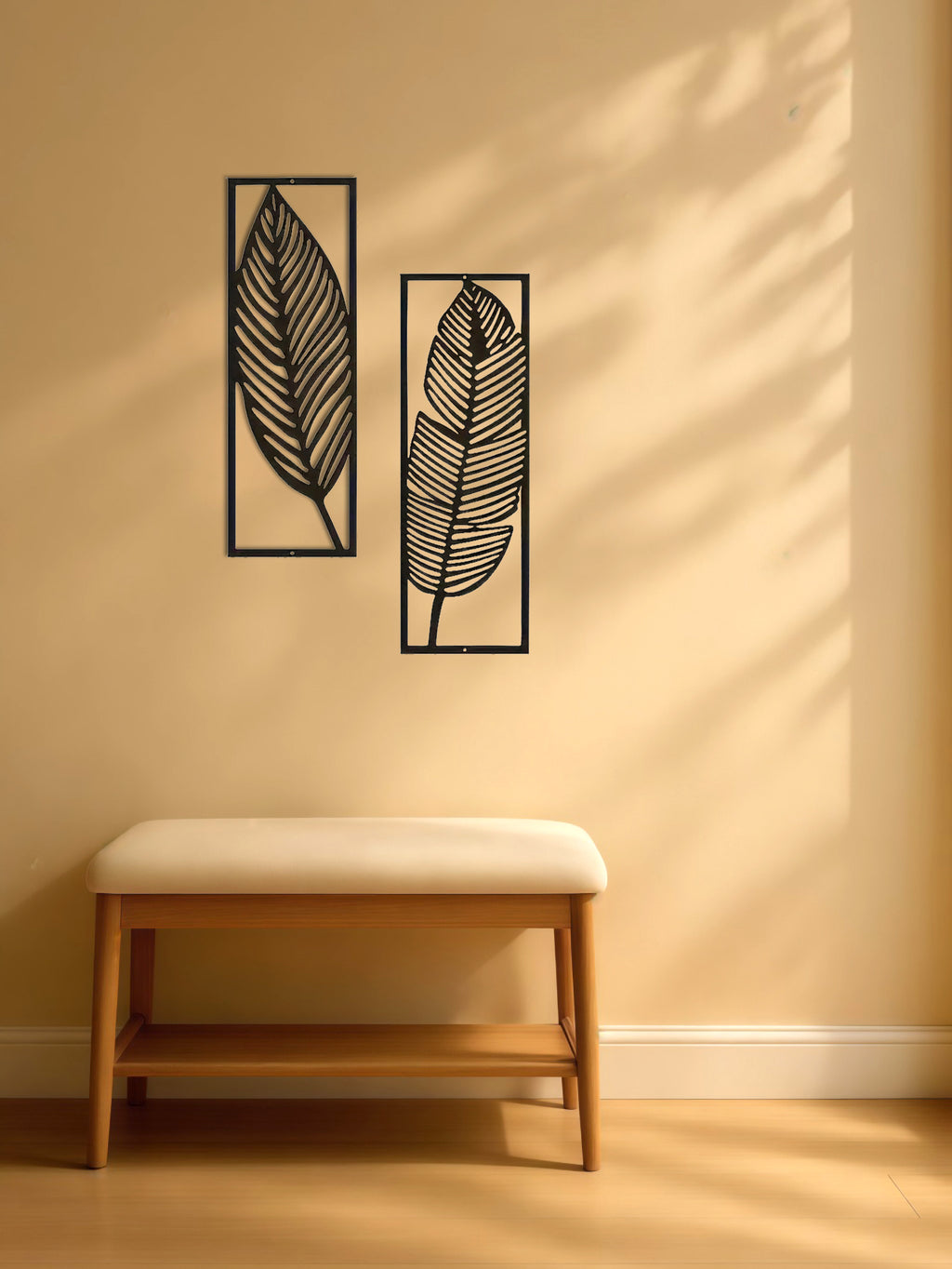Metal Leaf Wall Art Set of 2 | Iron Botanical Wall Sculpture | Rustic Farmhouse and Modern Home Decor