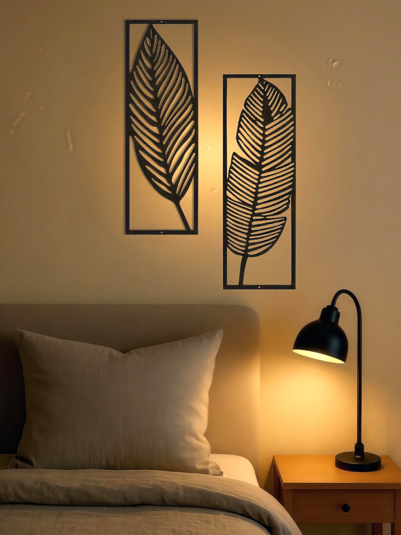 Metal Leaf Wall Art Set of 2 | Iron Botanical Wall Sculpture | Rustic Farmhouse and Modern Home Decor