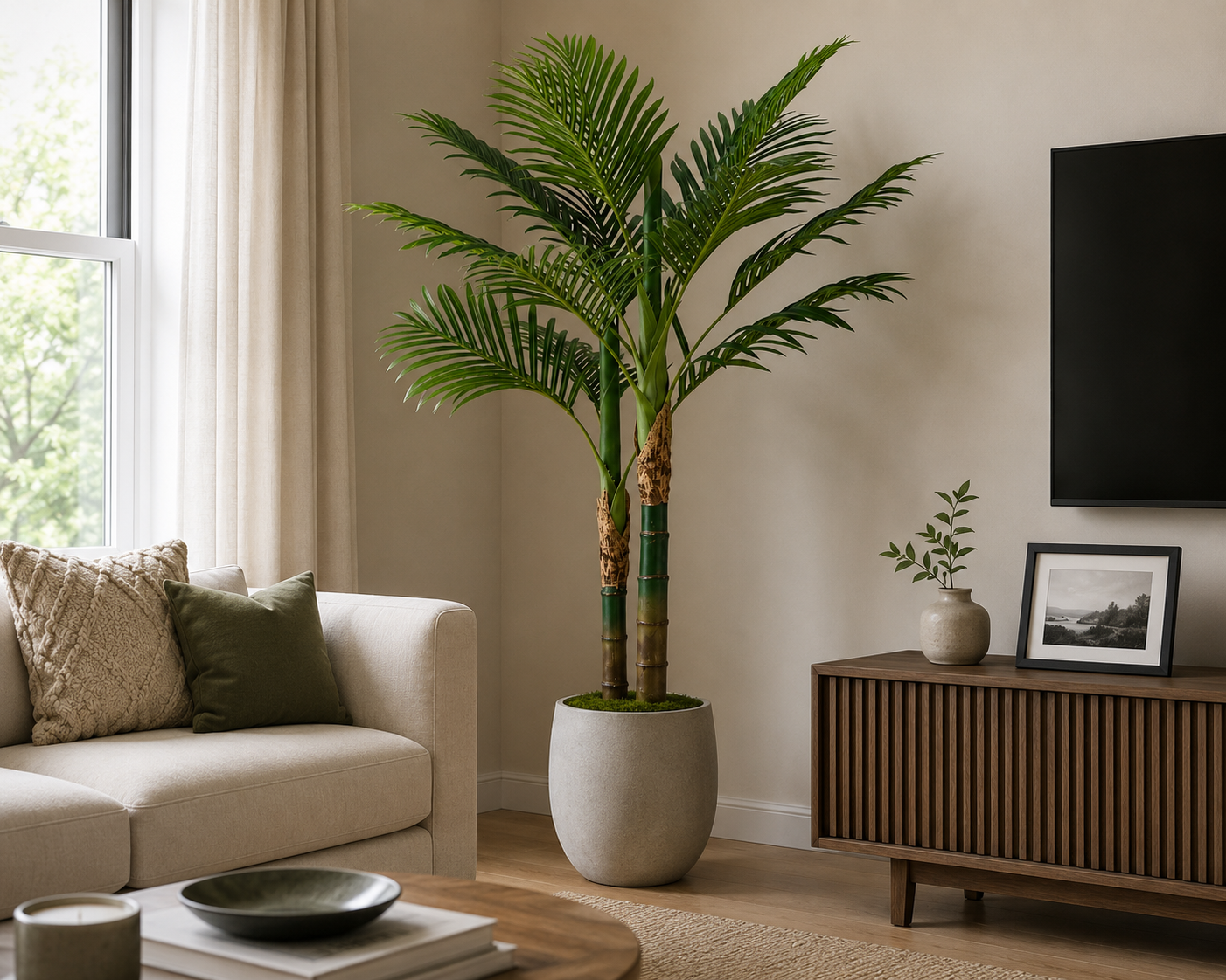 4FT Artificial Palm Tree | Faux Tropical Floor Plant with Shapeable Branches | Living Room and Bedroom Decor