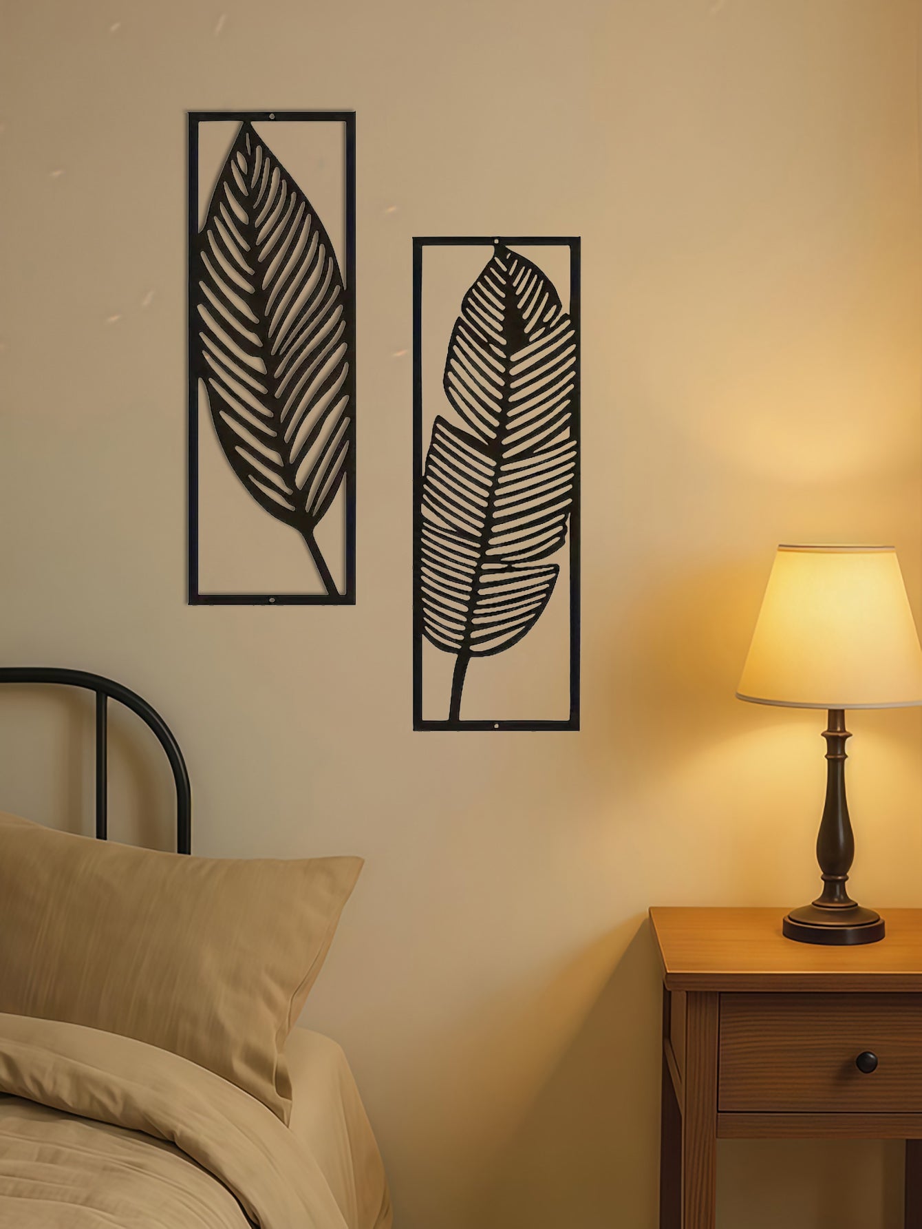 Metal Leaf Wall Art Set of 2 | Iron Botanical Wall Sculpture | Rustic Farmhouse and Modern Home Decor