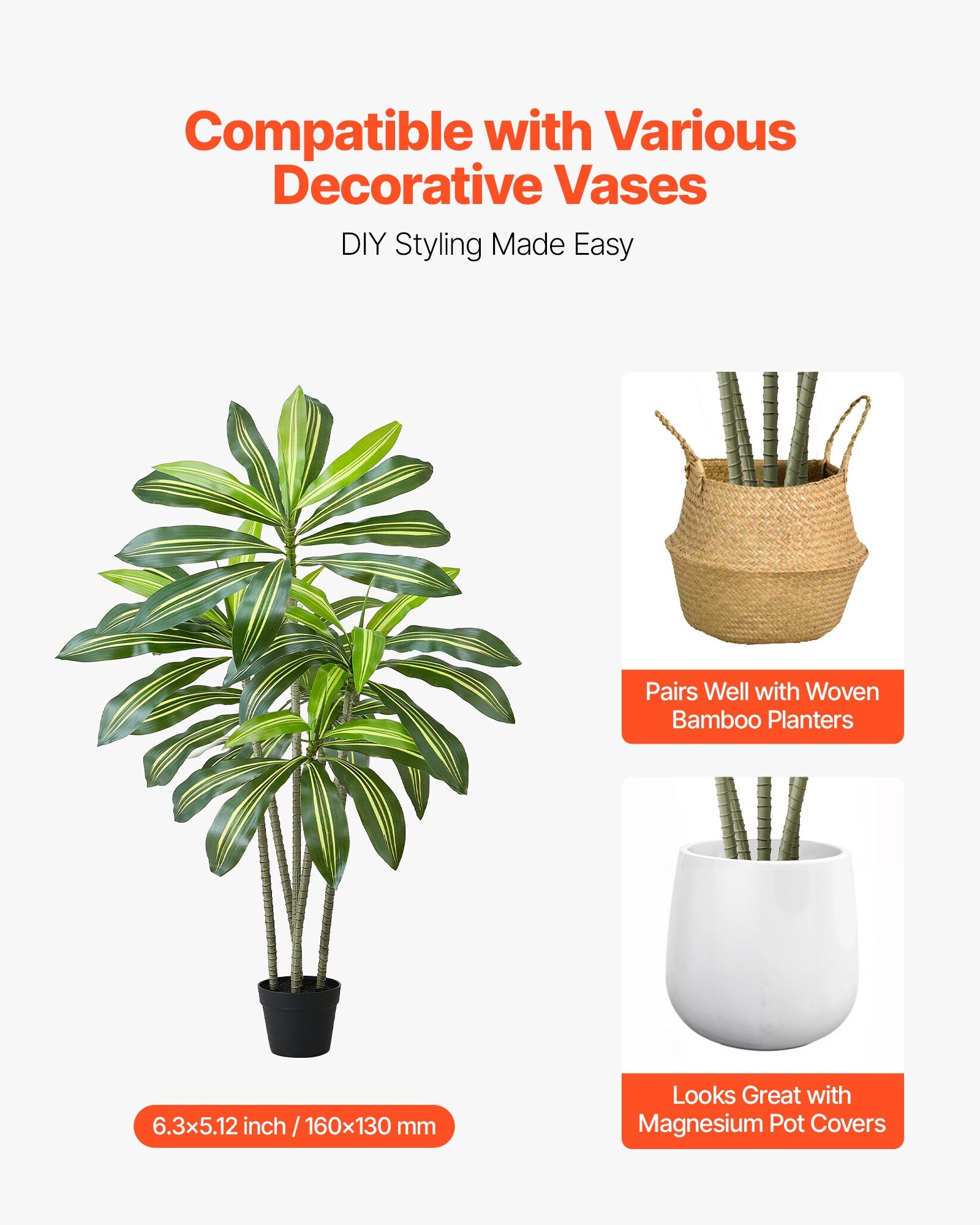 5FT Artificial Tropical Tree | Faux Indoor Floor Plant with Realistic Leaves | Living Room, Office and Home Decor