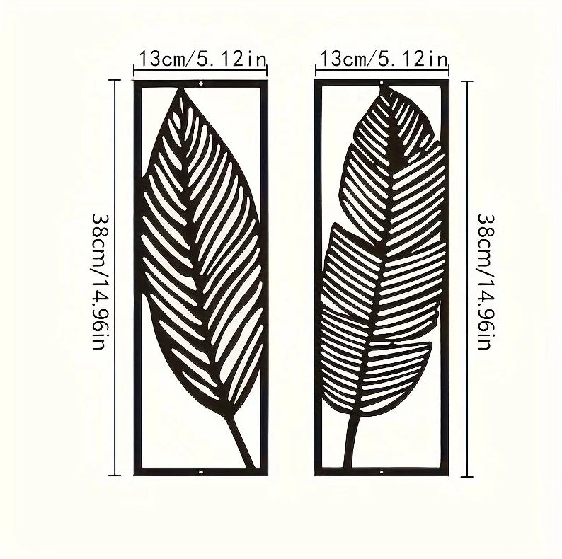 Metal Leaf Wall Art Set of 2 | Iron Botanical Wall Sculpture | Rustic Farmhouse and Modern Home Decor