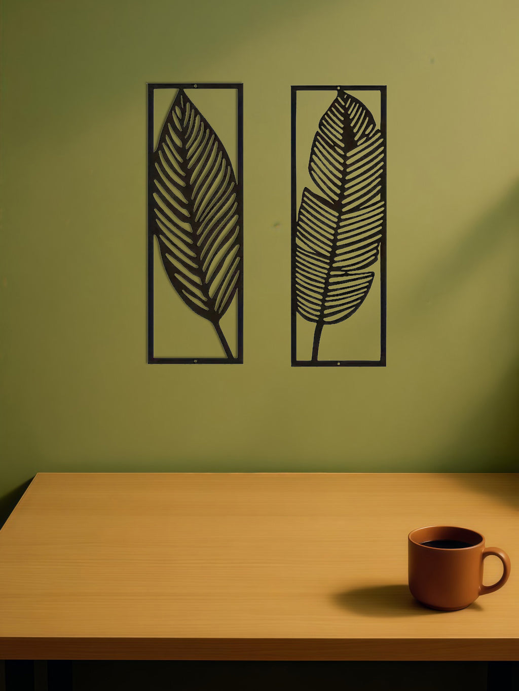 Metal Leaf Wall Art Set of 2 | Iron Botanical Wall Sculpture | Rustic Farmhouse and Modern Home Decor