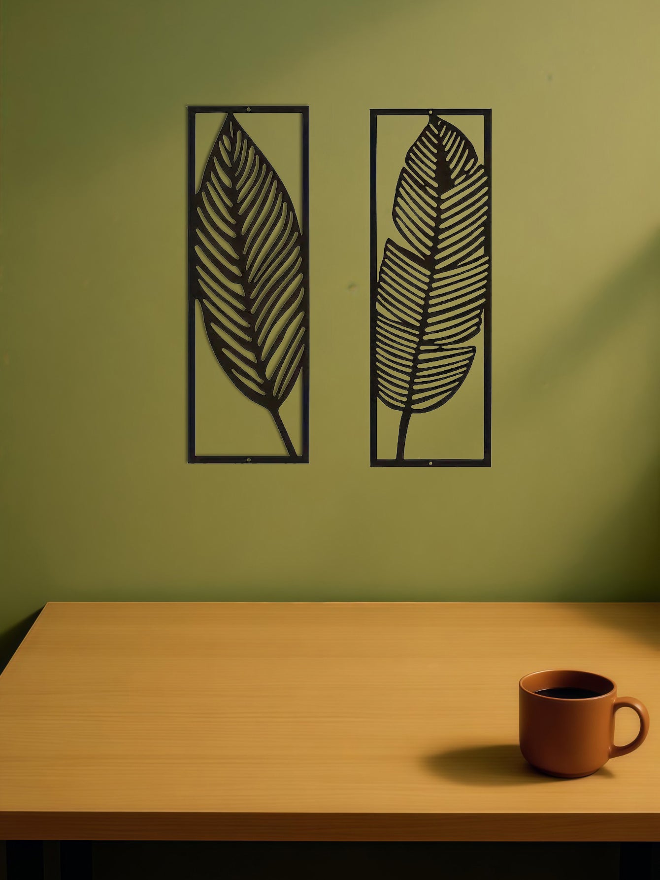 Metal Leaf Wall Art Set of 2 | Iron Botanical Wall Sculpture | Rustic Farmhouse and Modern Home Decor